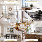 94" Modern Glass Gold Dining Table for 8-10, Luxury Kitchen Table with Tempered Glass Top & Mirror Finish Stainless Steel Base, Large Dinner Pedestal Tables for Home Banquet Hall Room, Only Table