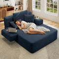 Chaise Lounge Chair Indoor, 60" Oversized Sleeper Couches W/Foldable Armrest Cloud Corduroy Upholstered Reading Chairs Floor Sofa Bed for Living Room No Assembly, Blue