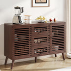 Furnify Buffet Cabinet with Slatted Doors, 47" W Sideboard Buffet with Drawers, Modern Mid Century Accent Storage Cabinet for Living Room, Entryway, Kitchen, Walnut