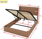 Lift Up Storage Bed Queen Size, Queen Bed Frame with Headboard and Lift Storage System, Wood Headboard with Wing-Back and Convex Groove Board Design