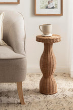 Kate and Laurel Sula Modern Woven Rattan Round Drink Table, 10 x 10 x 22, Natural Rattan, Boho Sculptural Circle Mini Table for Use as Indoor Plant Stand or Living Room Accent Table