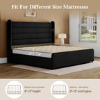 King Size Bed Frame with 59'' Tall Headboard with Readlight, Black