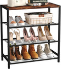 Yusong Shoe Rack Organizer, 4 Tier Industrial Shoe Storage Shelf, Narrow Sturdy Metal Shoe Shelves for Closet Entryway, Rustic Brown