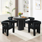 Modern Dining Chair Set of 2 / Living Room Chairs, Fabric Armchair, Upholstered Barrel Chair for Living Room Kitchen Reception (Black Teddy, Set of 6)