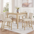 RuiSiSi 5-Piece Counter Height Dining Table Set, Square Dining Table White with 4 Upholstered Chairs, Solid Wood Kitchen Table and Chairs Set for Kitchen, Light Oak + Beige