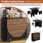 5 PCS Farmhouse Dining Table Set for 4,60" Large Round Folding Dining Table Set w/ 4 Leather Chairs, Drop Leaf Oval Modern Kitchen Table for Small Spaces,6 Wheels,2-Layer Storage Shelf,Walnut