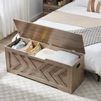 47.2” Storage Bench,Extra Large Wooden Storage Chest with 2 Safety Hinges,entryway Bench,Blanket Storage,Shoe Storage Bench for Entryway,Bedroom,Living Room,Easy Assembly.-Greige