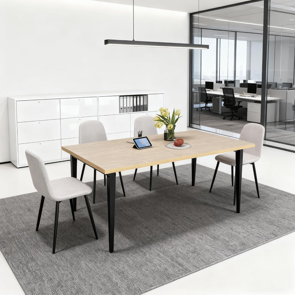 Dining Table, Wooden Tabletop & Rust-Resistant Iron Legs, Rectangular Kitchen Table for 6-8 People, Rustic Industrial Design for Dining Room, Patio