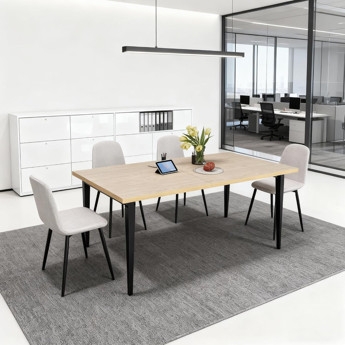 Dining Table, Wooden Tabletop & Rust-Resistant Iron Legs, Rectangular Kitchen Table for 6-8 People, Rustic Industrial Design for Dining Room, Patio
