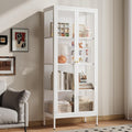 Glass Display Cabinet, 66" Tall Metal Storage Cabinet with Doors and Adjustable 3 Shelves, White Curio Glass Showcase, Pantry Storage Cabinet, Large Display Case for Living Room, Hallway, Kitchen