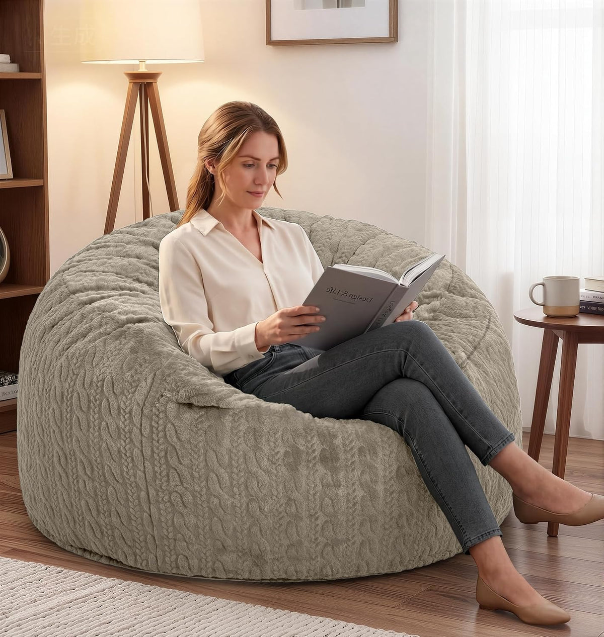 Large Bean Bag Chairs 3FT Big Adults BeanBag Chairs with Filler Memory Foam | Luxurious Braided Fabric,Washable Removable Cover,Comfy Bean Bag with Filling Lounging Gaming Bedroom Dorm Room | Brown 3FT