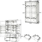 Freestanding Kitchen Pantry with Drawers, Shelves & Pull-out Trays,Gray | Freestanding tall unit with 8 door shelves, 4 pull-out trays, 6 drawers, gray finish, for dining room use