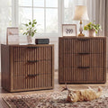 23" Wide Fluted Nightstands Set of 2, Bedroom End Table | Modern Nightstand, Metal Handle, Large Storage Bed Side Table for Bedroom, Living Room, Office, Walnut