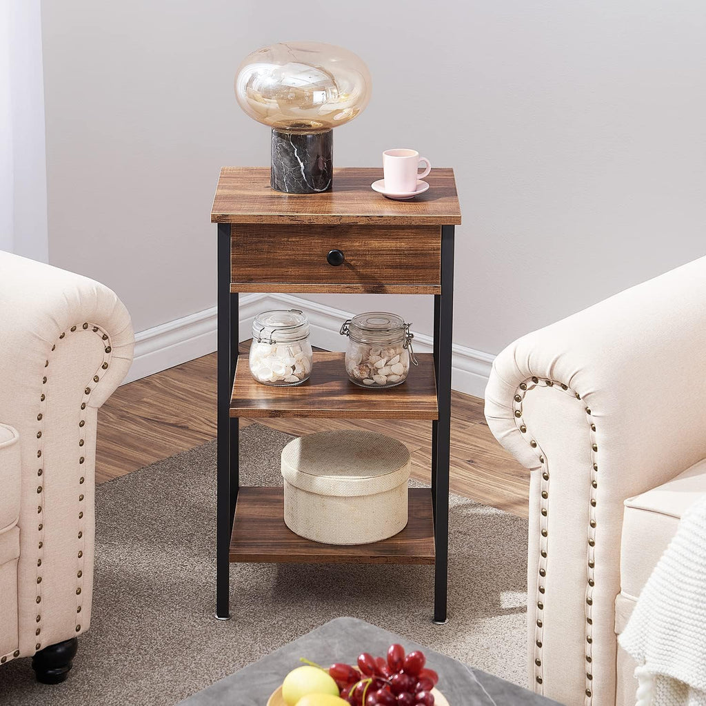 VECELO Tall End Table Set of 2,Nightstand with Drawer and Adjustable Storage Shelf,27.6 inch Side Table for Living Room/Bedroom/Entryway Small Spaces