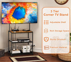 23 Inch to 50 Inch Floor Small Corner TV Stand with Storage Shelves for Living Room Bedroom, Universal Floor Television Stands with Mount, Rustic Brown Corner TV Table Desk Shelf for Small Space