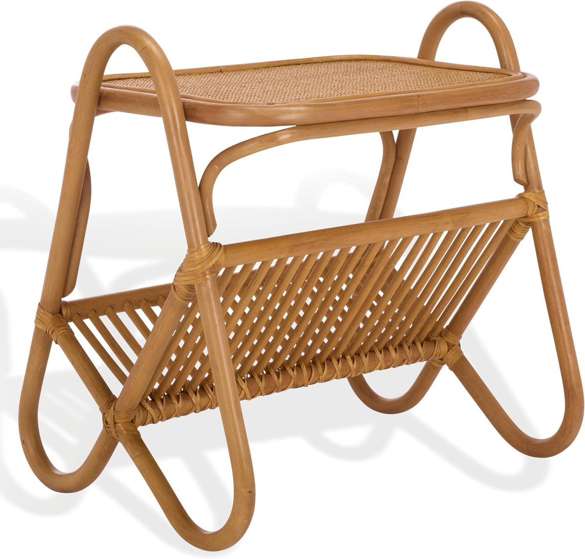 SAFAVIEH Couture Collection - Bayard Natural Rattan Accent Table, Side Table with Magazine Holder, Tropical Coastal Design, Fully Assembled (CWK3017A)