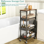 XYZLVSI Slim Rolling Storage Cart, 4 Tier Small Bathroom Cart Organizer | 9.1" W narrow storage cabinet with wooden top and metal handle, ideal for kitchen/dorm, between washer and dryer storage