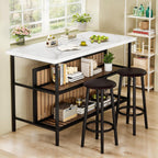 DKLGG Kitchen Island with Stools & Storage, Modern Dining Table Set for 2, 3 Piece Kitchen & Dining Room Sets Island Table for Small Space, Apartment, Home Bar, White