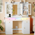 Xixini 44" Vanity Desk with Mirror & Lights, Glass Storage Cabinets, White | Makeup Table Set with Charging Station, RGB Light Strip, 7 Drawers & Open Shelf, 3 Light Modes & Dimmable for Women & Girls