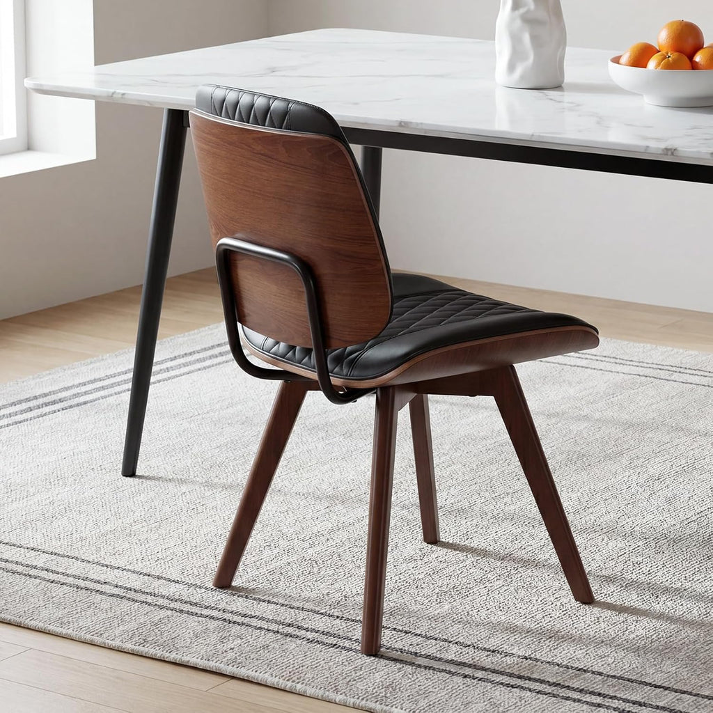 BV Dining Chairs Set of 4, PU Leather Armless Kitchen Chair in Modern Walnut Style, Mid Century Bentwood Side Chair with Wood Legs, Retro Accent Guest Chair for Kitchen Dining Room(Black)