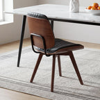 BV Dining Chairs Set of 4, PU Leather Armless Kitchen Chair in Modern Walnut Style, Mid Century Bentwood Side Chair with Wood Legs, Retro Accent Guest Chair for Kitchen Dining Room(Black)