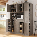 Kitchen Pantry Cabinet, Buffet with Pull-Out Side Cabinet | 7-tier pull-out side cabinet with wheels, easy access for spices, oils, baking supplies, and daily kitchen essentials