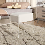 Vanity Stool Chair, Soft Ottoman with Clear Acrylic Legs, Modern Padded Seat Footstool for Entryway, Hallways, Bedrooms and Living Room (White)