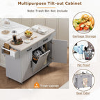51" Rolling Kitchen Island with Tilt-Out Trash Cabinet & Drop Leaf | Tilt-Out Trash Cabinet, Drop Leaf Extension, Rolling Design, Kitchen Storage, 51 Inch Width