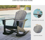Signature Design by Ashley Sundown Treasure Outdoor Rocking Chair in Black, All-Weather Adirondack Patio Rocker, Durable Weather Resistant HDPE, 250 lb Capacity, 1 Built-In Cup Holder