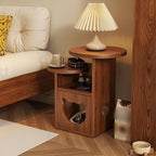 Cat Tree and End Tables, Cat Nightstand, Wooden Round Side Table wiht Cats Houses, Small Bedside Table with 3-Tier Storage Shelves, Modern Cats Furniture for Living Room Bedroom(Brown)