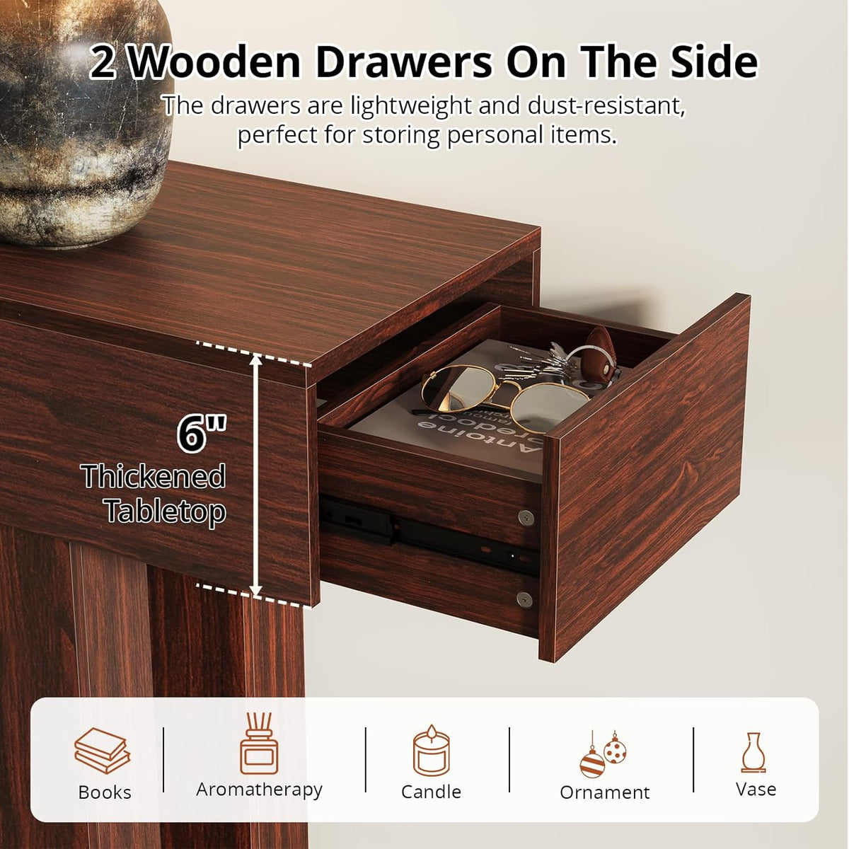 Airynee 63 Inches Long Console Table for Entryway with Drawers, Wooden Sofa Table Behind Couch, Industrial Entry Table for Living Room, Foyer, Hallway, Walnut