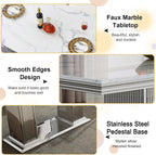 68 in Faux Marble Dining Table for 4-6, White Marble Dining Table with Silver Stainless Steel Base, Luxury Rectangular Dining Room Table for Kitchen, Living Room, Apartment, Family Meals, Dinner Party