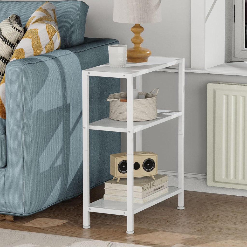 3-Tier Side Table Set of 2, Small End Table, Sofa Side Table for Narrow Spaces, Slim End Table, Nightstand Table, for Living Room Bedroom Office, White