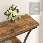 41.3'' Industrial Sofa Table with 4 Tier Storage Shelves, Narrow Long Console Table Entryway Table with Curved Metal Frame, Rustic Wood Accent Table for Hallway, Foyer, Rustic Brown