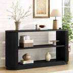 58.9" Modern Console Tables with 3 Tier Open Shelves, Storage Wood Entry Way Table Narrow Long Accent Table for Living Room, Hallway, Entrance, Foyer, with Ash Veneer & Fluted Side, Black
