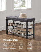 SONGMICS Shoe Bench, Storage Bench, Entryway Bench with Cushion, Shoe Shelf with Seat, Space-Saving, Modern Style, for Living Room, Bedroom, Hallway, Dark Gray and Ink Black ULBS57GYZ