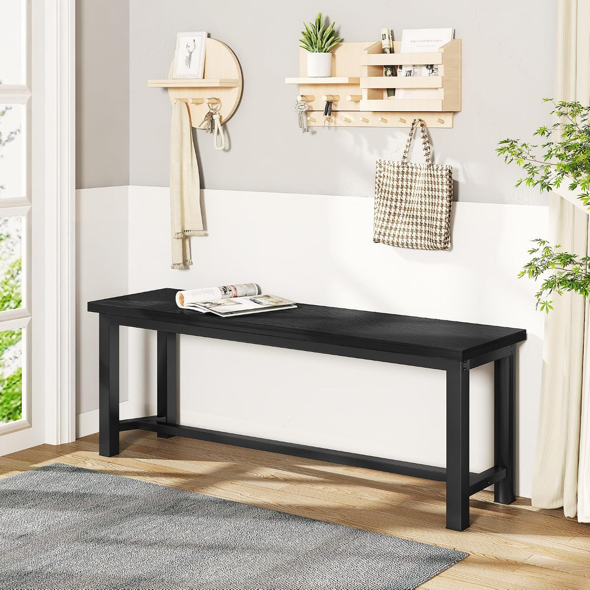 Recaceik Dining Benches, 39 Inch Table Benches, Pair of 2 Benches for Dining Room, Kitchen, Entryway, Bedroom, Industrial Small Bench Kitchen Bench with Metal Legs, Easy to Assemble, Black