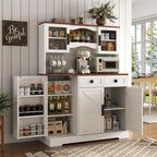 Loomie 60" Tall Farmhouse Pantry Cabinet, Kitchen Hutch with 2 Drawers, Kitchen Pantry Storage Cabinet with Adjustable Shelf and Microwave Stand, Food Pantry Cabinet for Living Room, Kitchen (White)