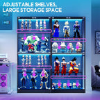 AMERLIFE RGB Display Cabinet with Adjustable Glass Shelves, 4-Tier Storage Case with LED Lights & Press-to-Open Doors, Modern Display Shelf for Collectibles, Black 70" H×32" L×16" D
