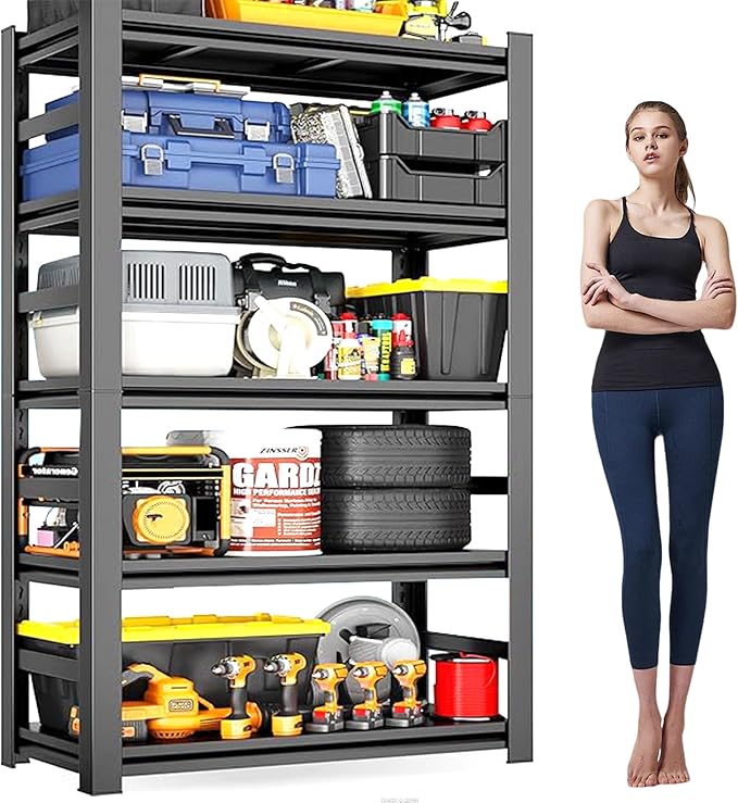 47" W Garage Shelving 3800Lbs Storage Shelves Heavy Duty 5 Tier Adjustable Metal Shelving Unit Garage Shelves for Basement, Warehouse, Commercial 47" W X 78" H X 18" D, Black