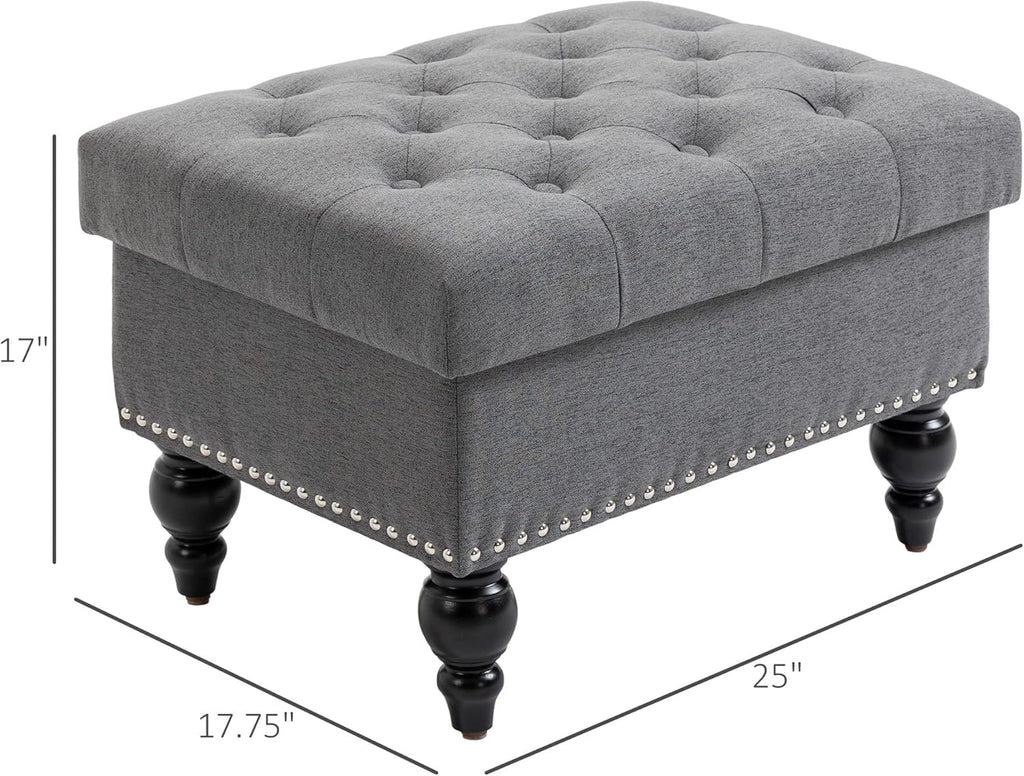 Versatile Upholstered Storage Ottoman with Tufted Lid and Nailhead Trim for Living Room, Bedroom or Entryway