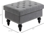 Versatile Upholstered Storage Ottoman with Tufted Lid and Nailhead Trim for Living Room, Bedroom or Entryway