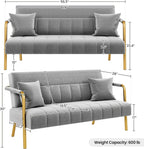 Yaheetech 56.5" Small Sofa 2 Seater Couch with Gold-Tone Legs, Light Gray