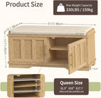 Heybly Shoe Cabinet with Bench, Rattan Entryway Storage Bench with Cushion, Shoe Storage Bench Cabinet with 2 Doors, Adjustable Shelves, Wooden Shoe Bench 31.5" for Living Room Bedroom Hallway HSB001N