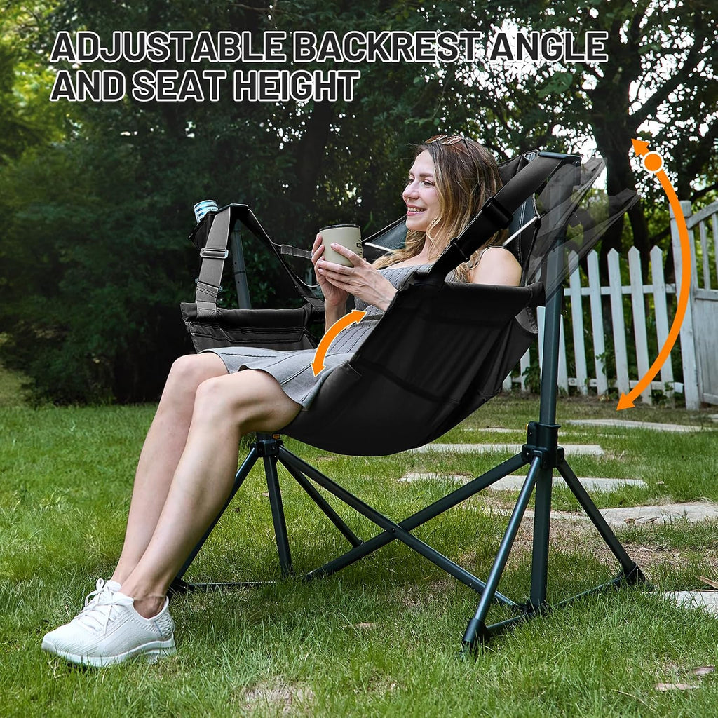 TIMBER RIDGE Hammock Camping Chair, Oversized Swinging Chair, 400lbs Load | Portable Folding Rocking Camping Chair with Adjustable Back & Seat Height for Outdoor Lawn, Backyard and Patio
