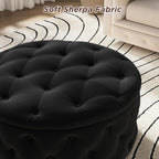 FiveWillowise 30 Inch Round Ottoman with Storage Tray,Large Coffee Table | Circle Modern Button Footstool with Removable Lid,Cozy Foot Stools for Living Room, Bedroom,Makeup Room,Black