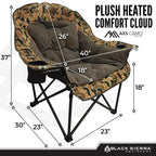 Black Sierra Heated Plush Fleece XL Padded Camping Chair for Adults, Oversized Heavy Duty Folding Seat with 3‑Level Heat & Battery Pack, Supports 400 lbs, Cup Holders & Carry Bag for Camping & RV