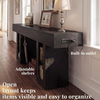 71" Entryway Console Table with Outlets & Storage-Black | 5.9" Thick Top,Zero Wobble,Behind Large Couch,Extra Long,Anti-Tip,Modern Farmhouse,Dense MDF,Living Room,Hallway,300lbs Load