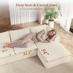 Vesgantti 7 Seater Plush Corduroy Couch, 141.7" Large Sofa, Beige | Oversized Modular Sectional Couch with Chaise & Ottoman, Deep Seat Cloud Sofa for Living Room, No Assembly Compressed Sofa