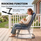 Outsunny 3 Piece Outdoor Patio Furniture Set with Glass Coffee Table & 2 Folding Padded Rocking Chairs, Bistro Style for Porch, Camping, Balcony, Navy Blue